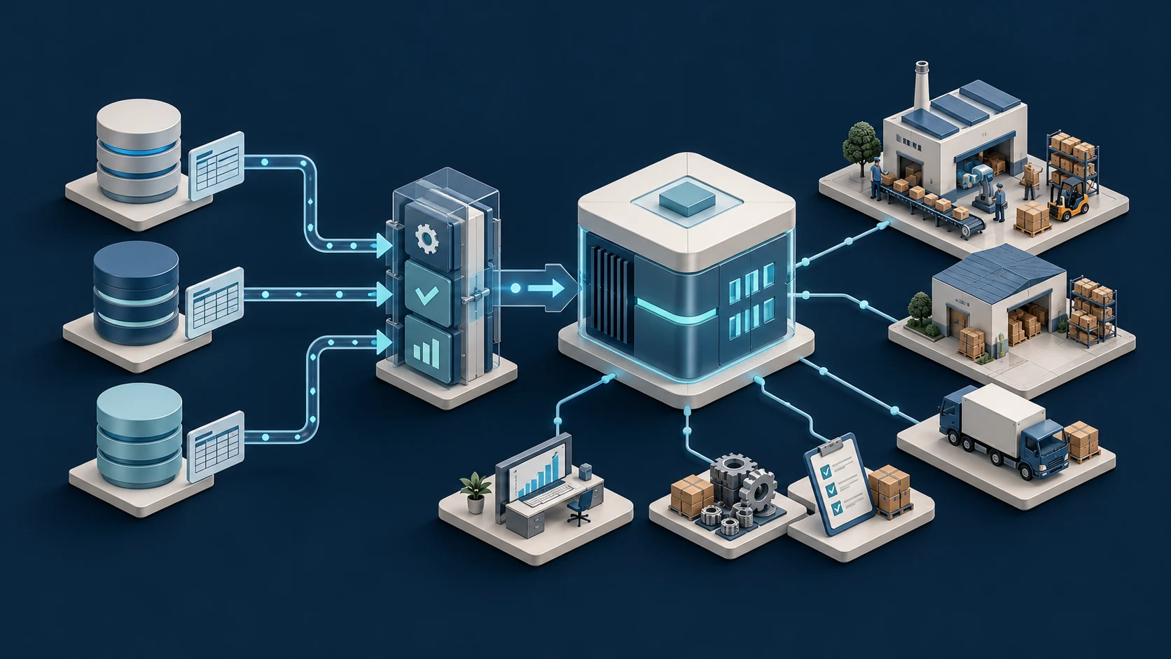 Consolidating legacy ERP databases into a unified enterprise system connected to manufacturing and logistics