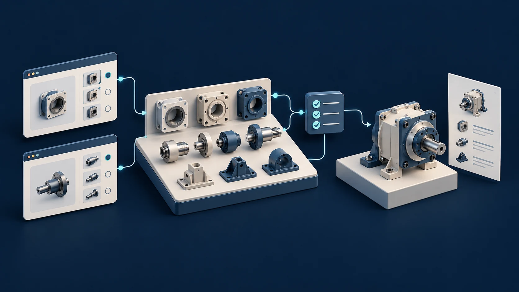 A rule-based web configurator connecting selectable components to a validated product specification